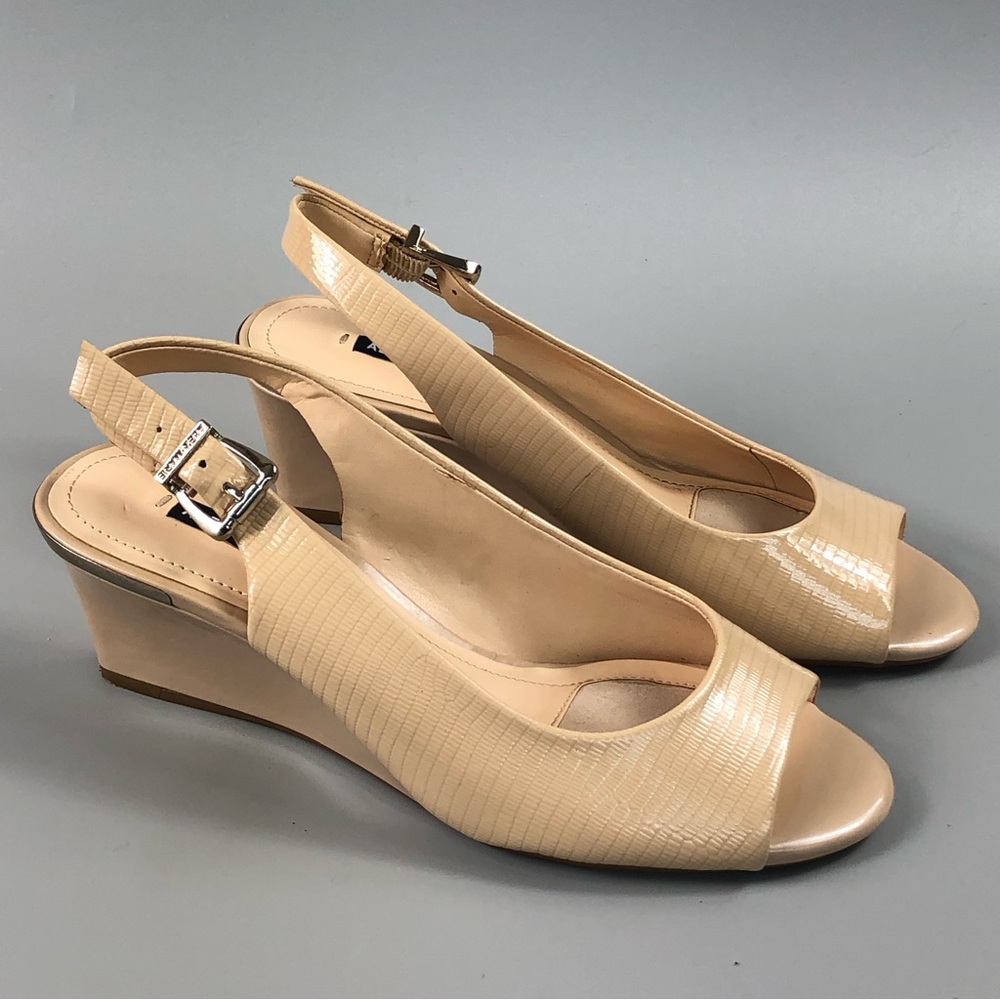 Alex Marie Beige Peep-Toe Slingback Wedges